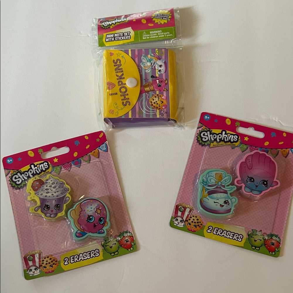 Shopkins Pink and Purple Eraser Set with Mini Notebook
